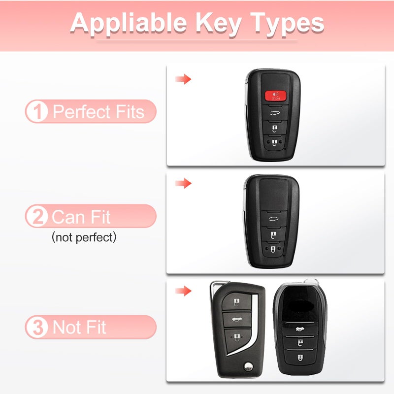 Pangpai Pink Key Fob Cover for Toyota, Soft TPU Key Case Protection with Bling Keychain Fit for 2018-2022 Camry RAV4 Highlander Avalon C-HR Prius Corolla GT86 Smart Key Holder - Image 2